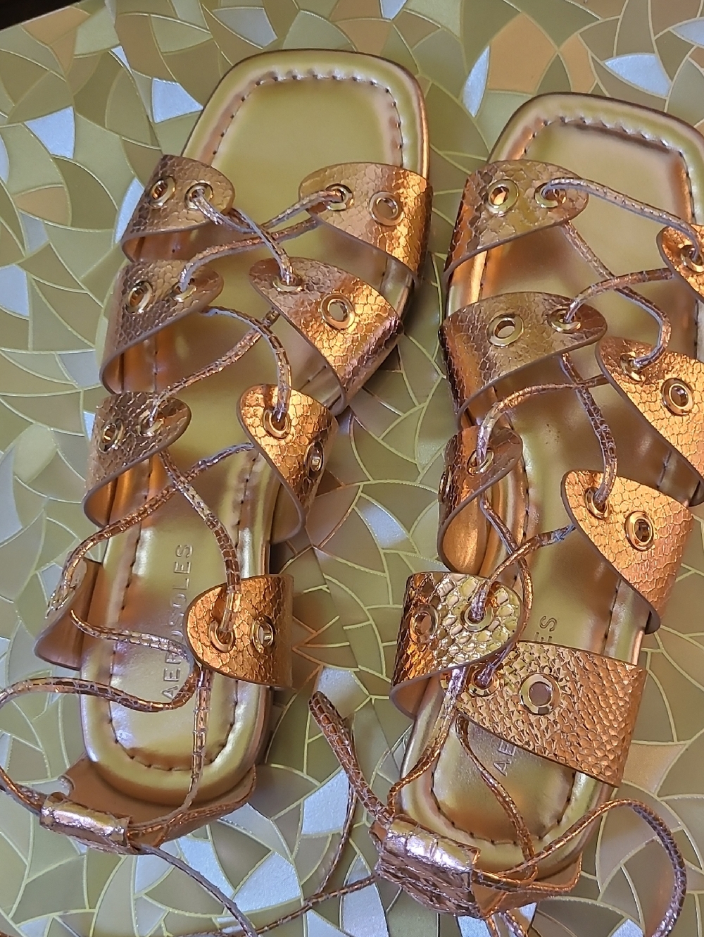 Metallic Rose Gold Lace-Up Women’s Sandals- New, Never Worn.